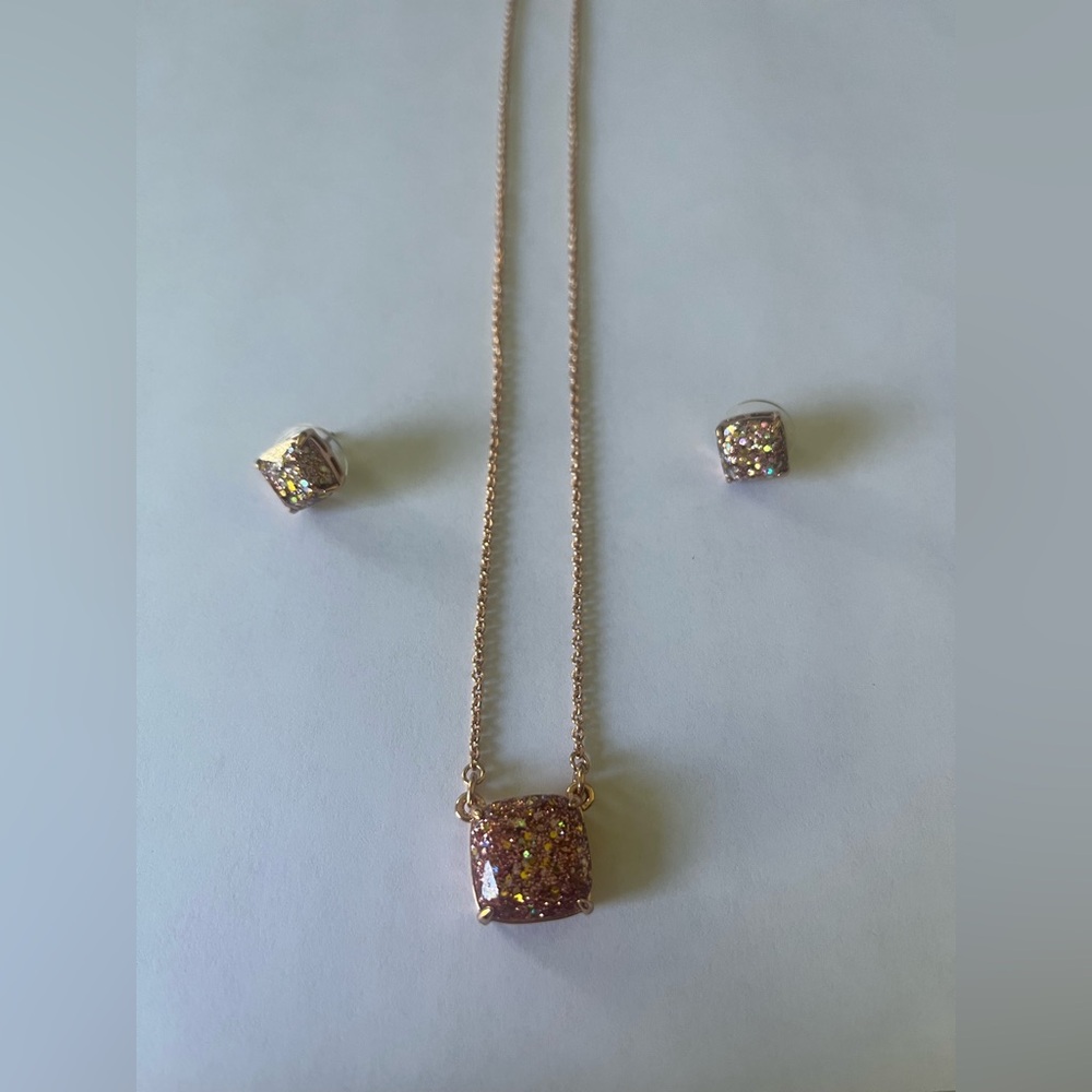 Kate Spade Glitter Rose Gold Necklace and Earring Set